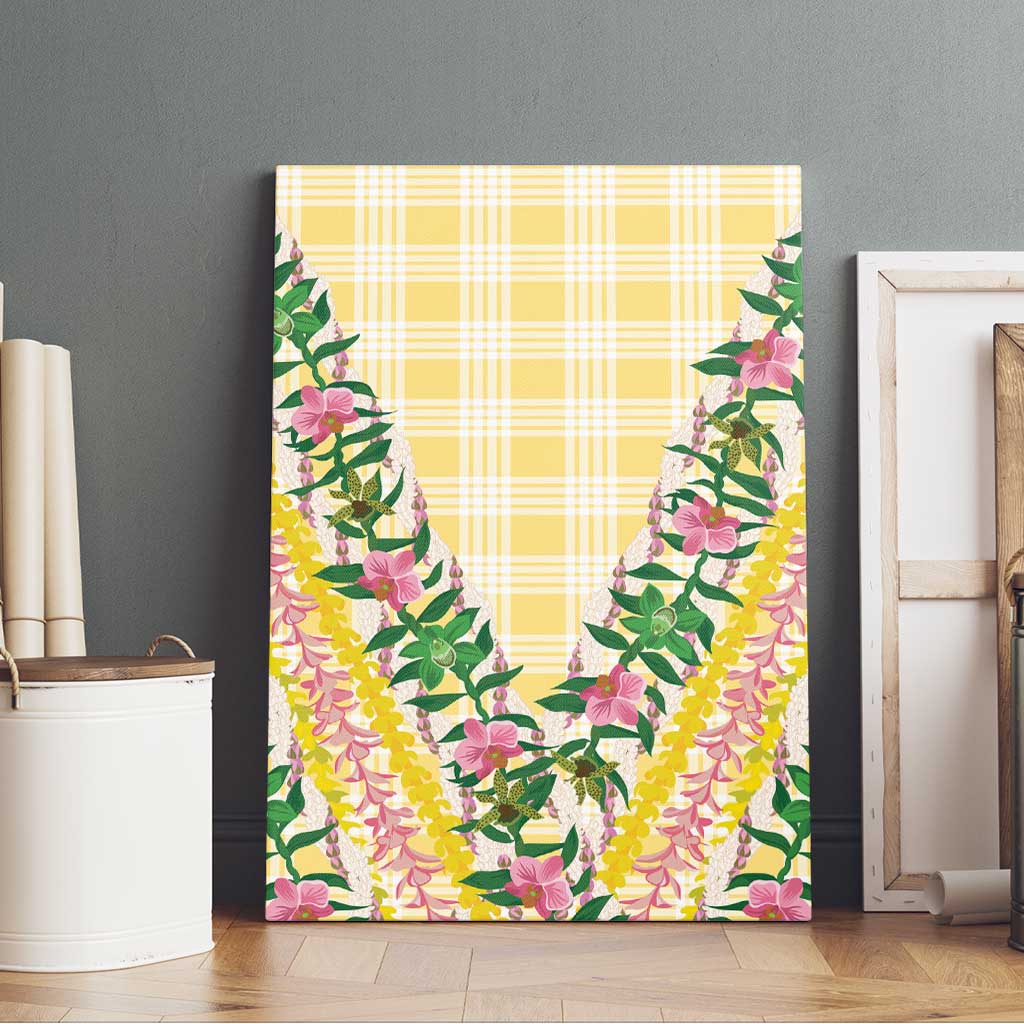 Hawaii Pikake Lokelani Plumeria Lei Canvas Wall Art Yellow Palaka Motifs