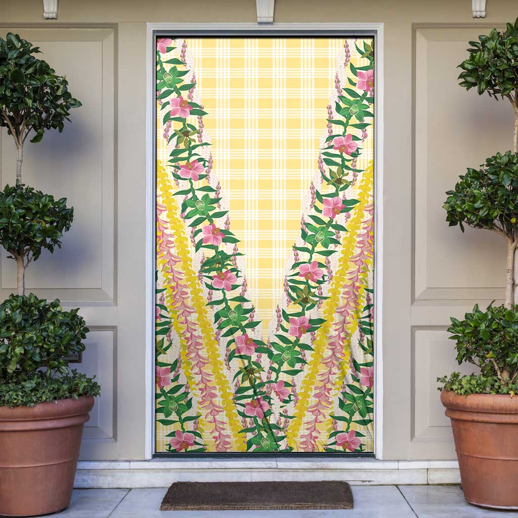 Hawaii Pikake Lokelani Plumeria Lei Door Cover Yellow Palaka Motifs