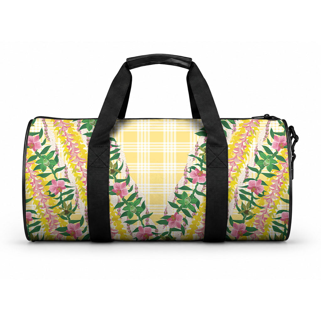 Hawaii Pikake Lokelani Plumeria Lei Duffle Bag Yellow Palaka Motifs LT05 One size Yellow - Polynesian Pride