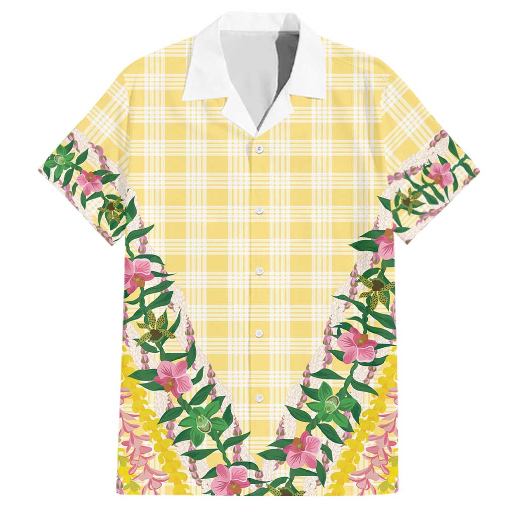 Hawaii Pikake Lokelani Plumeria Lei Family Matching Off The Shoulder Long Sleeve Dress and Hawaiian Shirt Yellow Palaka Motifs LT05 Dad's Shirt - Short Sleeve Yellow - Polynesian Pride