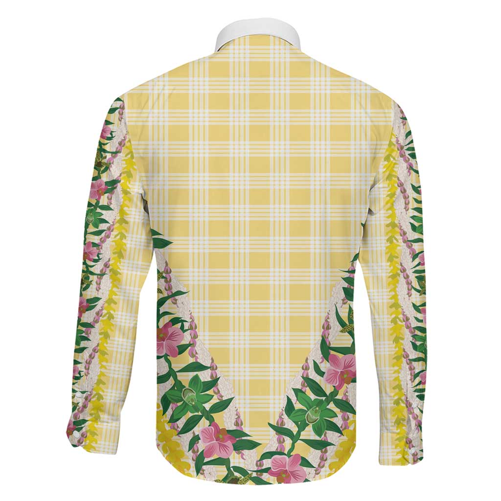 Hawaii Pikake Lokelani Plumeria Lei Family Matching Off Shoulder Short Dress and Hawaiian Shirt Yellow Palaka Motifs LT05 - Polynesian Pride