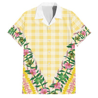 Hawaii Pikake Lokelani Plumeria Lei Family Matching Puletasi and Hawaiian Shirt Yellow Palaka Motifs LT05 Dad's Shirt - Short Sleeve Yellow - Polynesian Pride