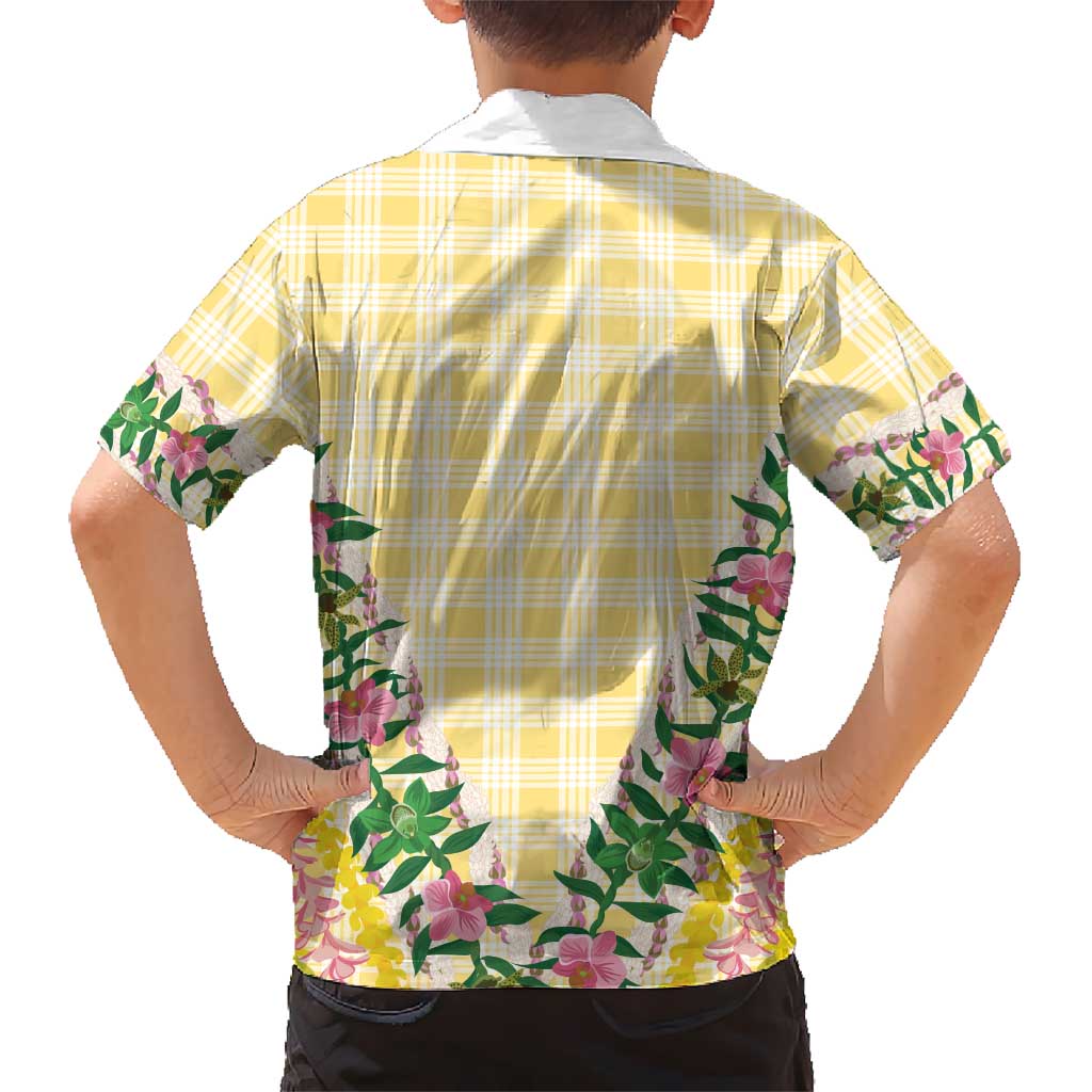 Hawaii Pikake Lokelani Plumeria Lei Family Matching Summer Maxi Dress and Hawaiian Shirt Yellow Palaka Motifs LT05 - Polynesian Pride