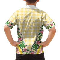 Hawaii Pikake Lokelani Plumeria Lei Family Matching Tank Maxi Dress and Hawaiian Shirt Yellow Palaka Motifs LT05 - Polynesian Pride