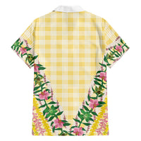Hawaii Pikake Lokelani Plumeria Lei Family Matching Tank Maxi Dress and Hawaiian Shirt Yellow Palaka Motifs LT05 - Polynesian Pride