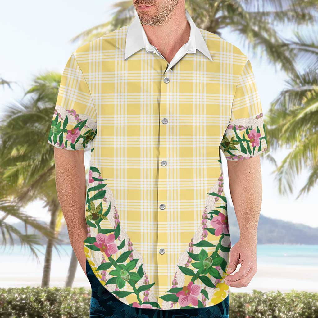 Hawaii Pikake Lokelani Plumeria Lei Hawaiian Shirt Yellow Palaka Motifs