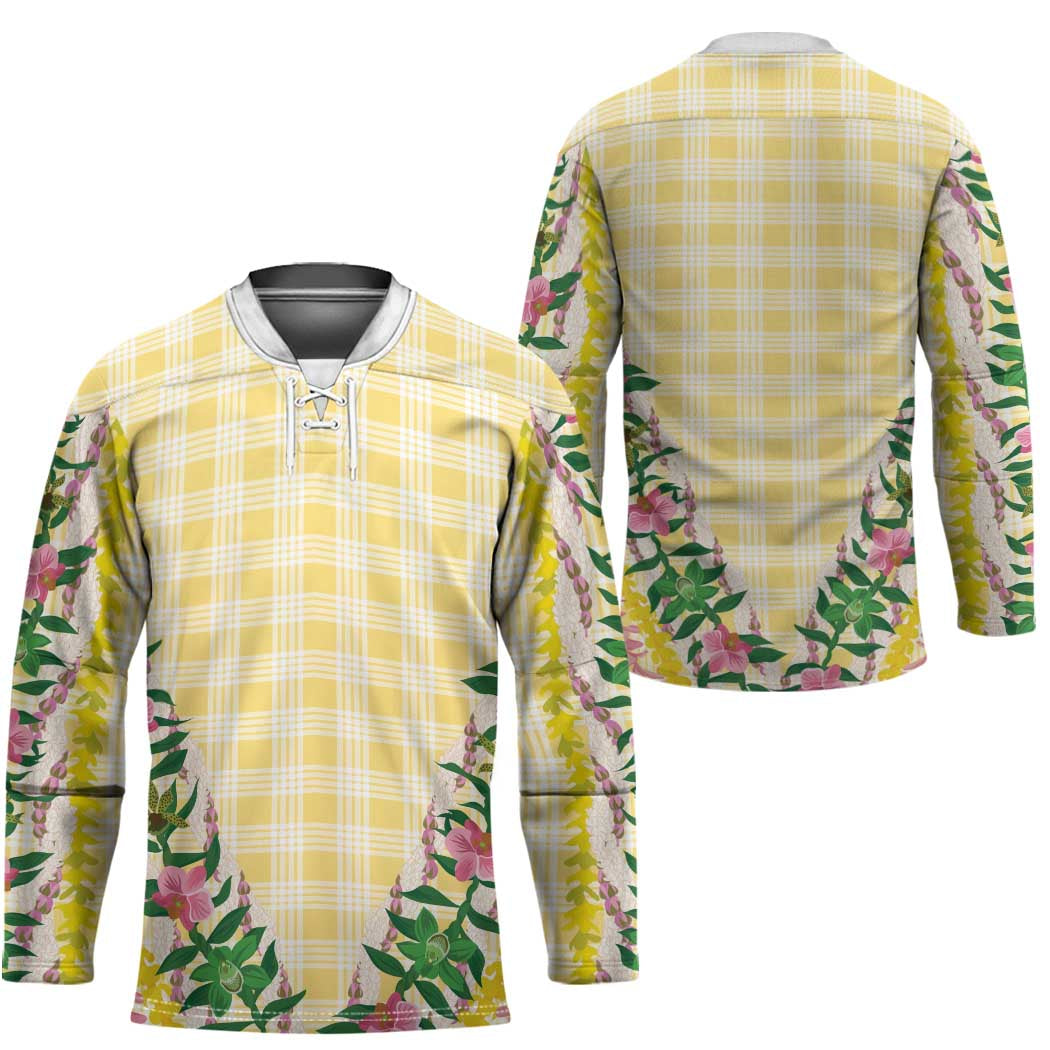 Hawaii Pikake Lokelani Plumeria Lei Hockey Jersey Yellow Palaka Motifs
