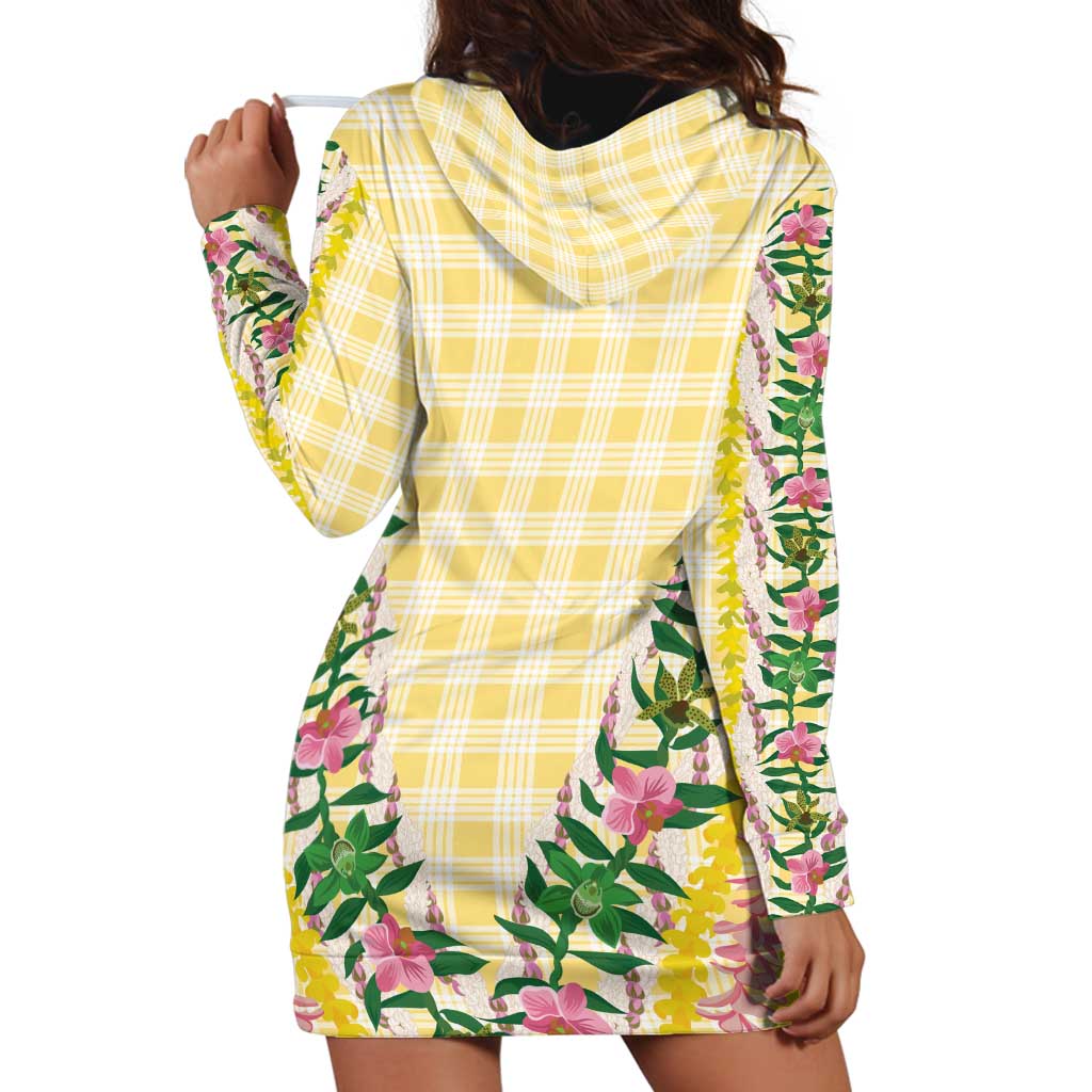 Hawaii Pikake Lokelani Plumeria Lei Hoodie Dress Yellow Palaka Motifs LT05 - Polynesian Pride