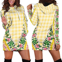 Hawaii Pikake Lokelani Plumeria Lei Hoodie Dress Yellow Palaka Motifs LT05 - Polynesian Pride