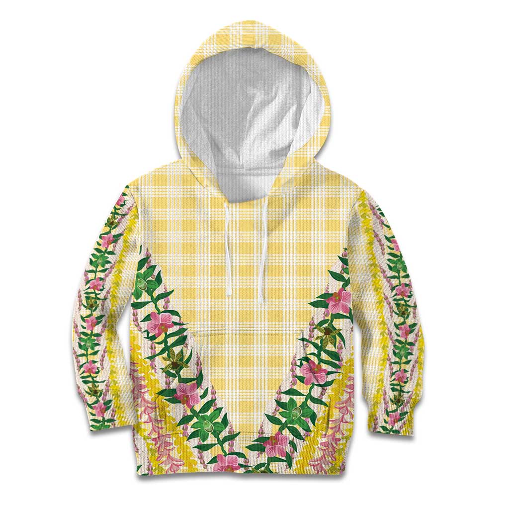 Hawaii Pikake Lokelani Plumeria Lei Kid Hoodie Yellow Palaka Motifs