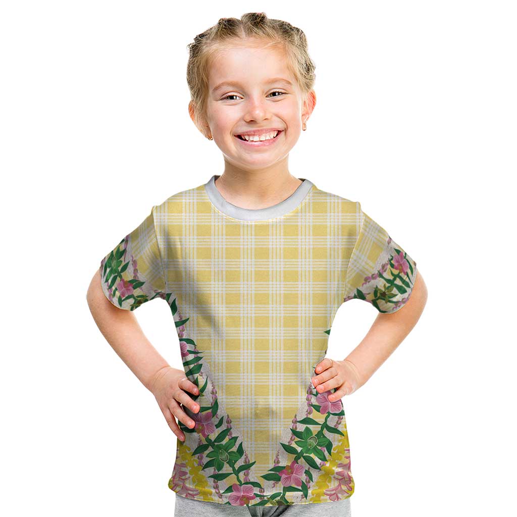 Hawaii Pikake Lokelani Plumeria Lei Kid T Shirt Yellow Palaka Motifs