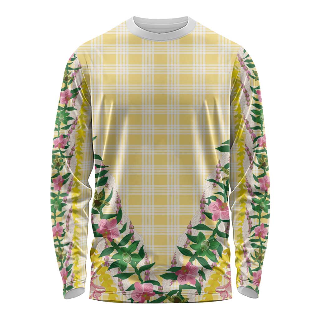 Hawaii Pikake Lokelani Plumeria Lei Long Sleeve Shirt Yellow Palaka Motifs