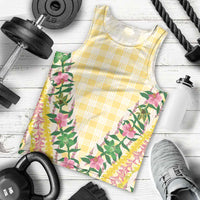 Hawaii Pikake Lokelani Plumeria Lei Men Tank Top Yellow Palaka Motifs