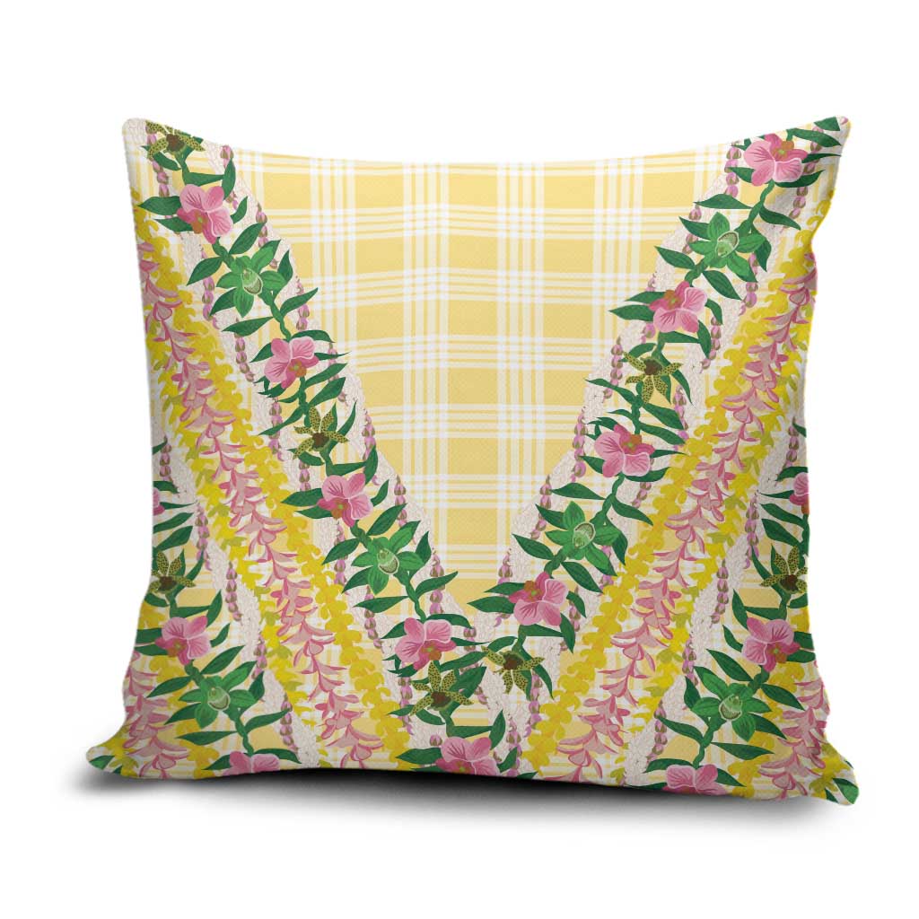 Hawaii Pikake Lokelani Plumeria Lei Pillow Cover Yellow Palaka Motifs