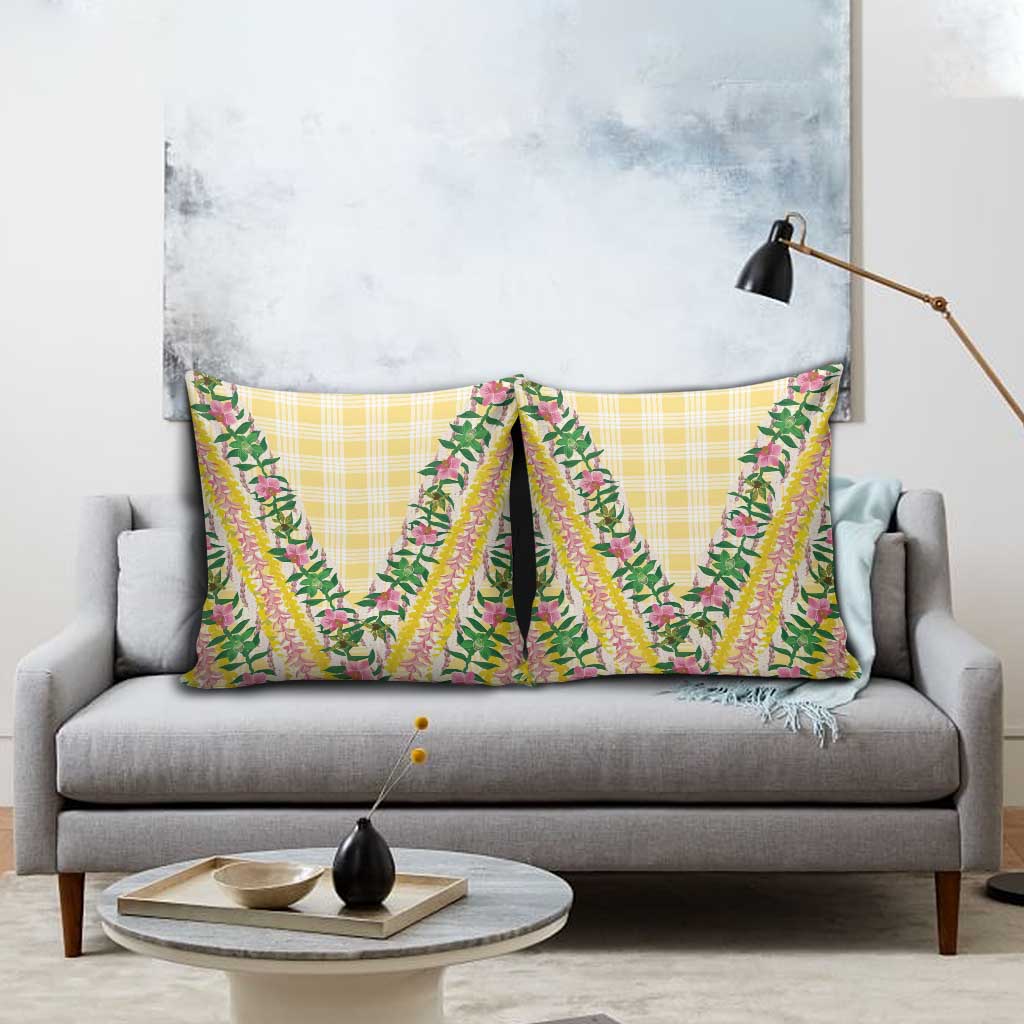 Hawaii Pikake Lokelani Plumeria Lei Pillow Cover Yellow Palaka Motifs