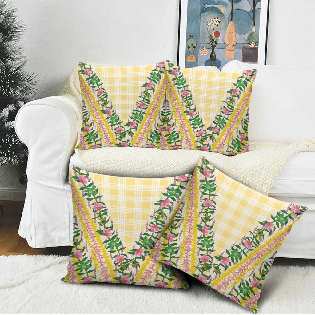 Hawaii Pikake Lokelani Plumeria Lei Pillow Cover Yellow Palaka Motifs