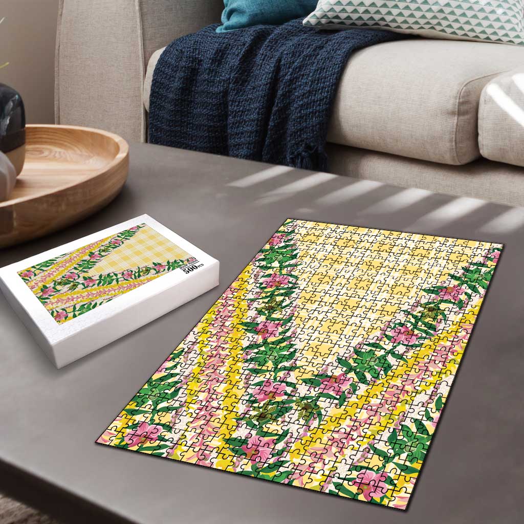 Hawaii Pikake Lokelani Plumeria Lei Puzzle Yellow Palaka Motifs