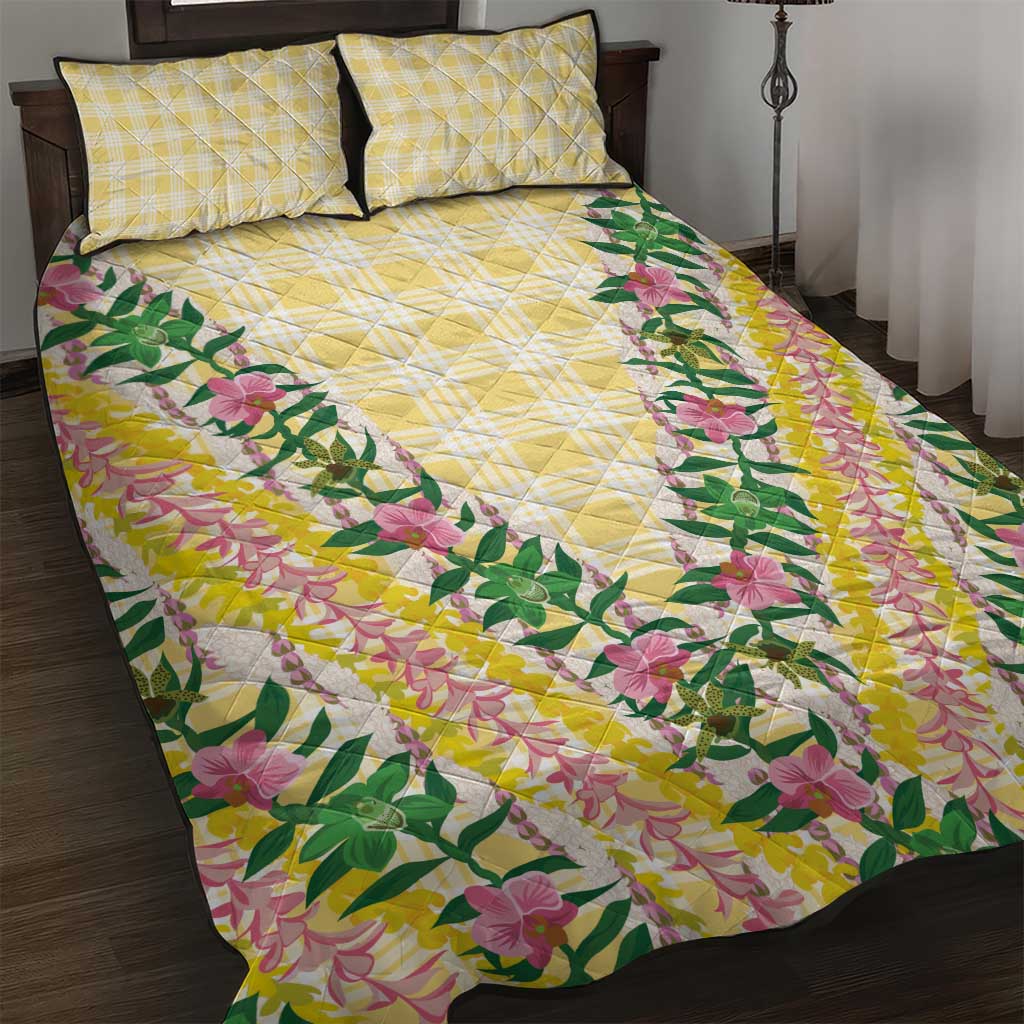 Hawaii Pikake Lokelani Plumeria Lei Quilt Bed Set Yellow Palaka Motifs