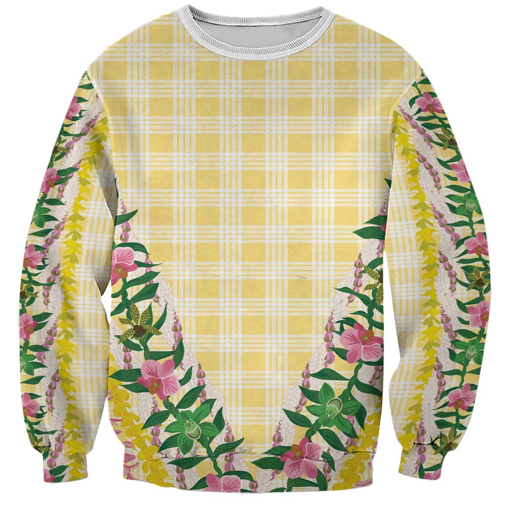 Hawaii Pikake Lokelani Plumeria Lei Sweatshirt Yellow Palaka Motifs