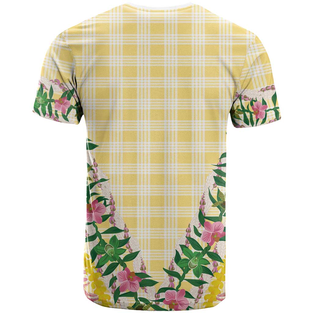 Hawaii Pikake Lokelani Plumeria Lei T Shirt Yellow Palaka Motifs