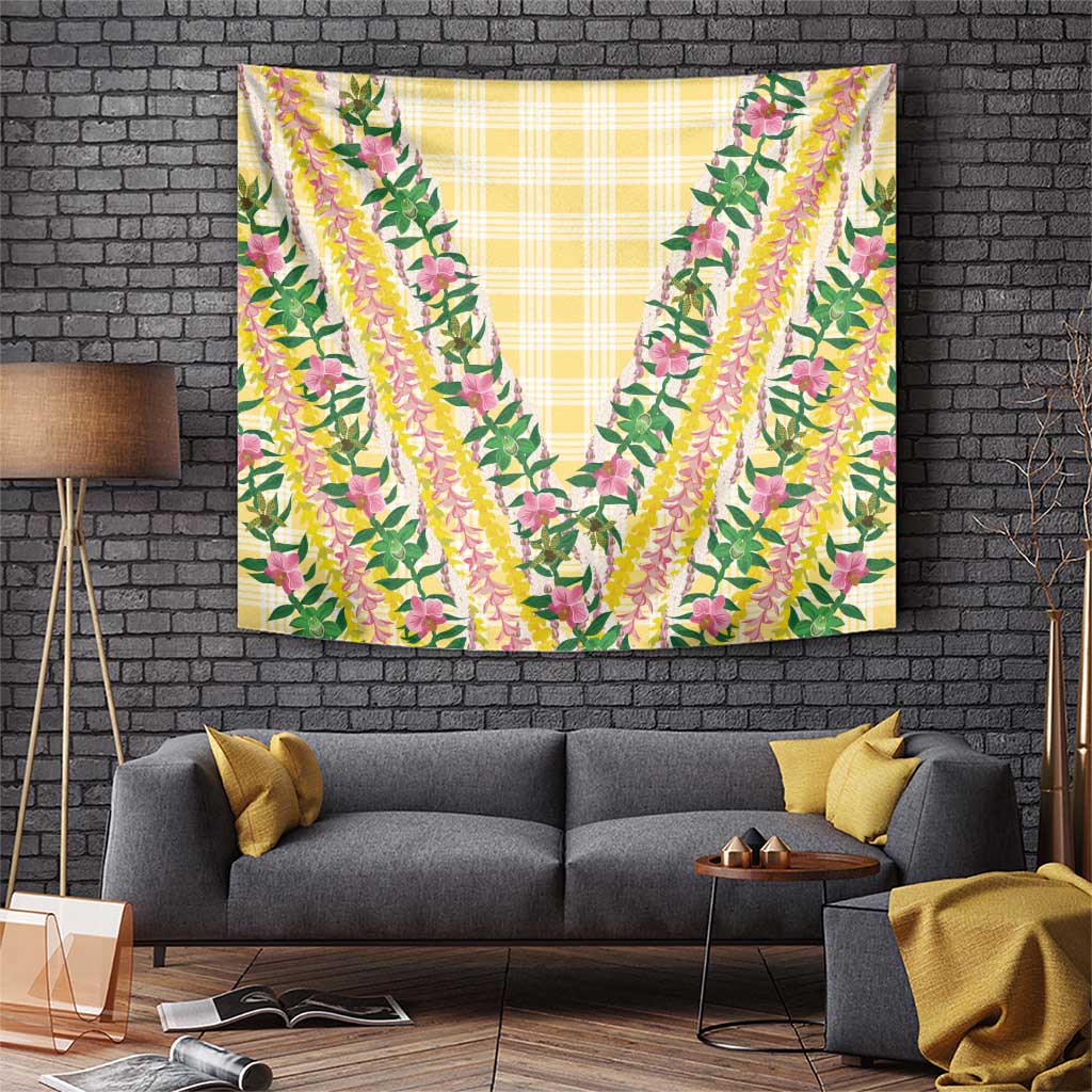 Hawaii Pikake Lokelani Plumeria Lei Tapestry Yellow Palaka Motifs