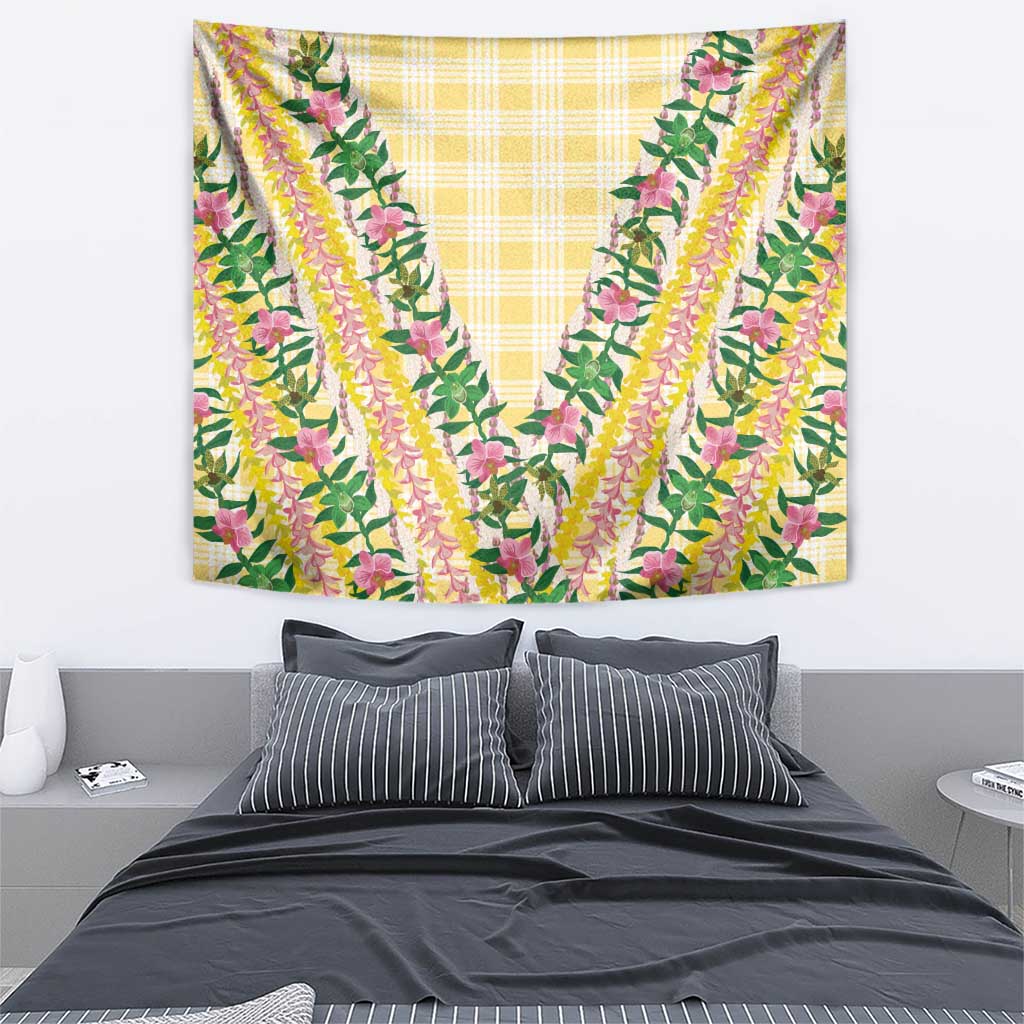 Hawaii Pikake Lokelani Plumeria Lei Tapestry Yellow Palaka Motifs
