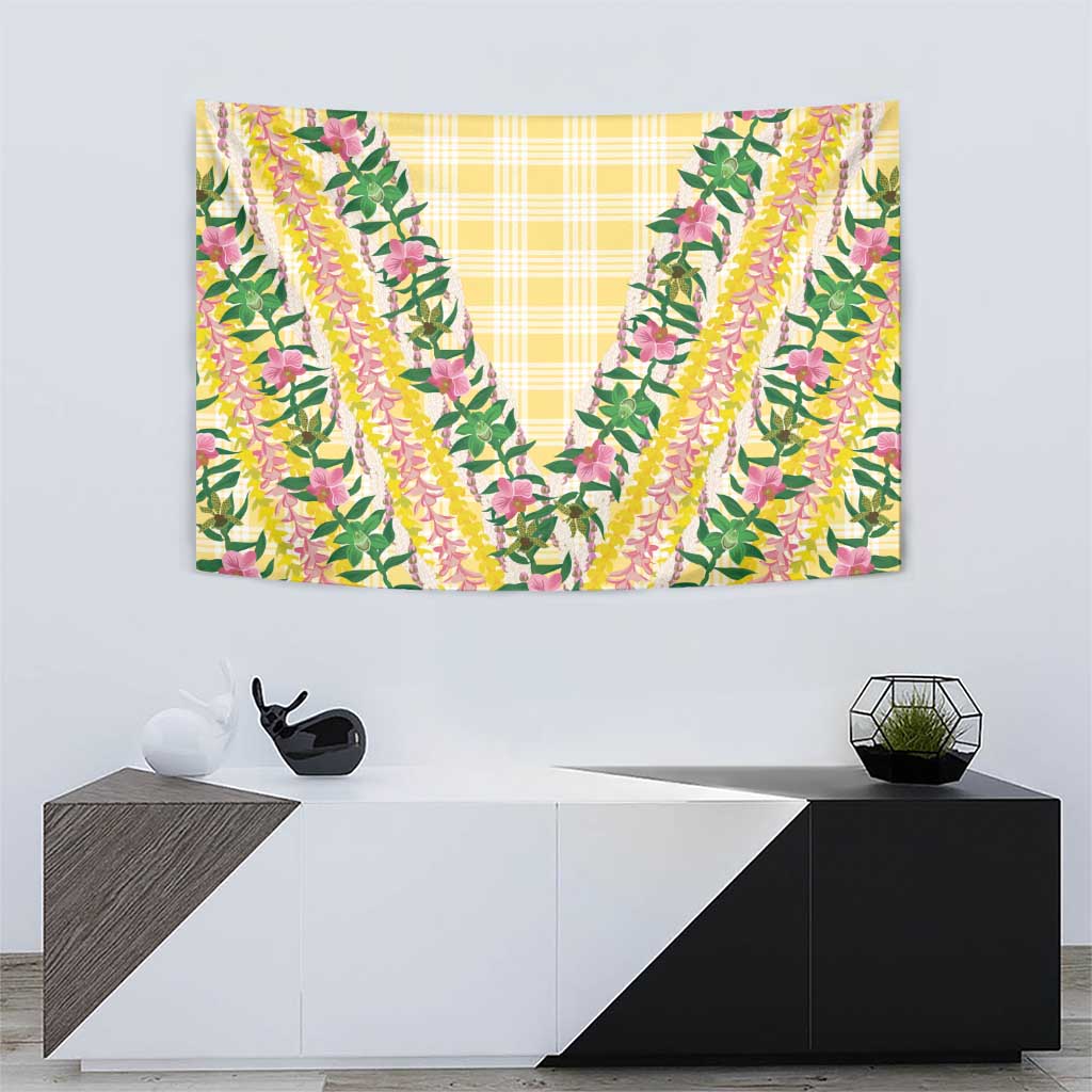 Hawaii Pikake Lokelani Plumeria Lei Tapestry Yellow Palaka Motifs