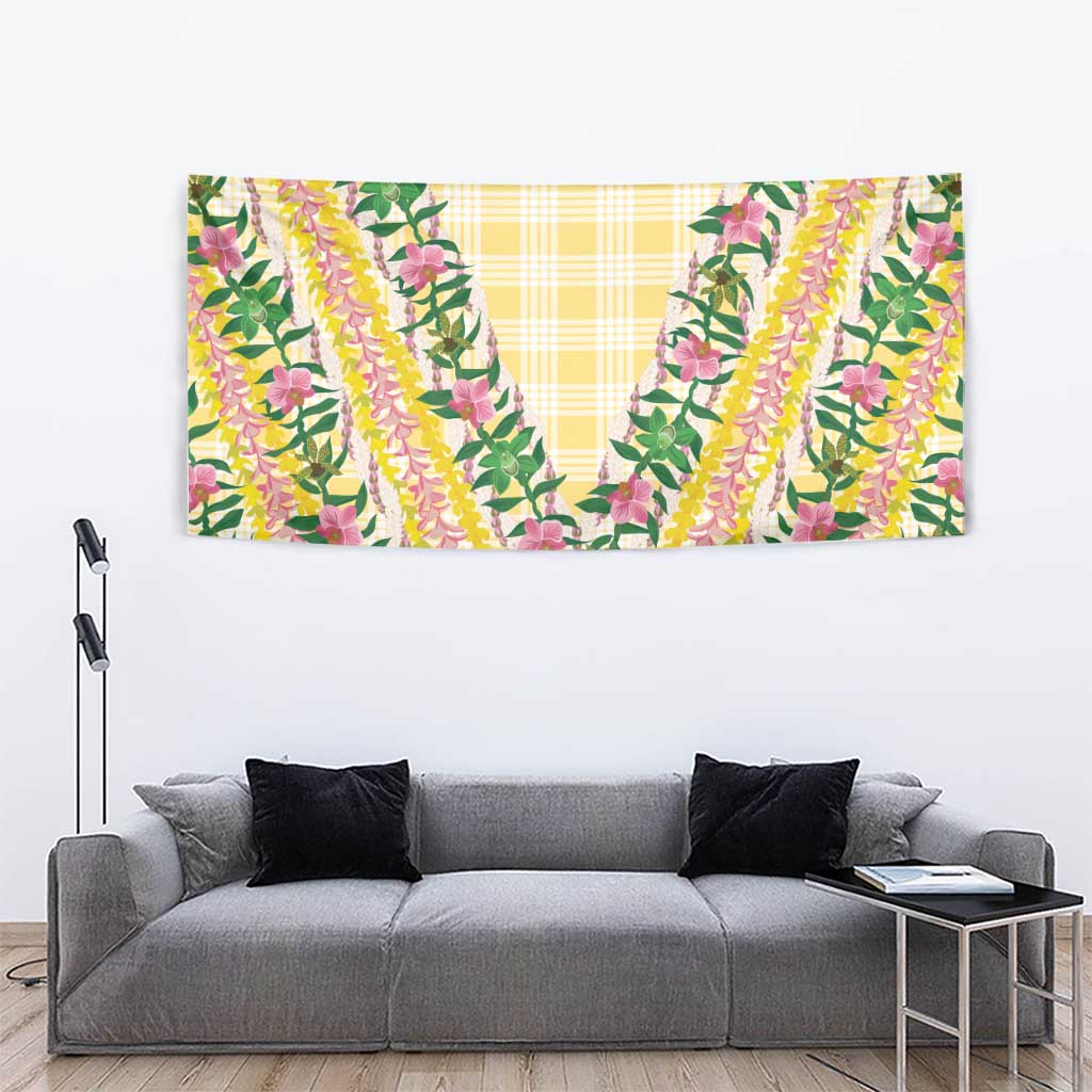 Hawaii Pikake Lokelani Plumeria Lei Tapestry Yellow Palaka Motifs