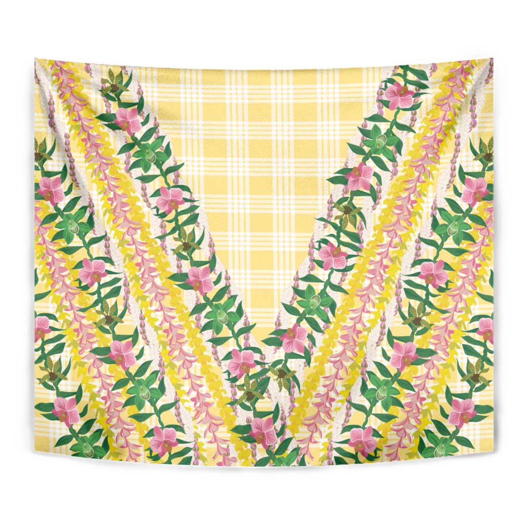 Hawaii Pikake Lokelani Plumeria Lei Tapestry Yellow Palaka Motifs