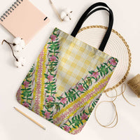Hawaii Pikake Lokelani Plumeria Lei Tote Bag Yellow Palaka Motifs