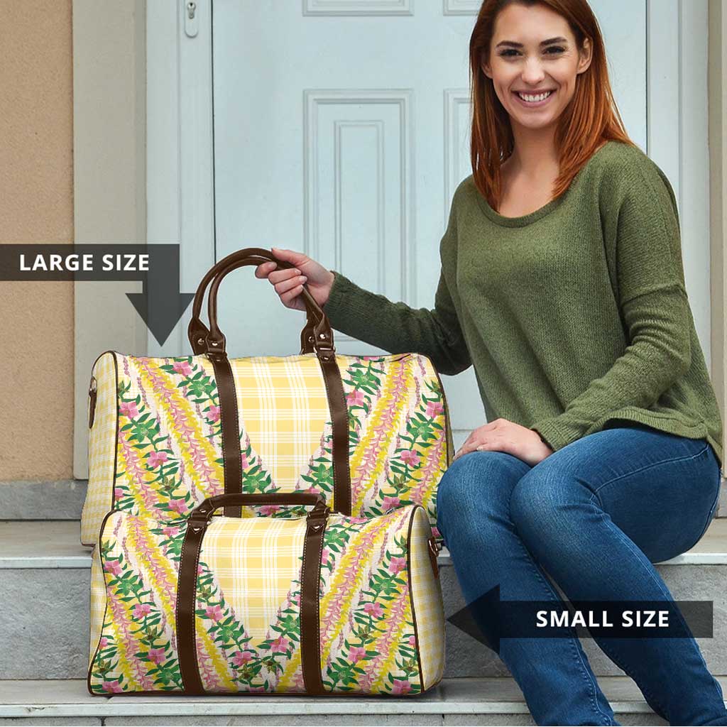 Hawaii Pikake Lokelani Plumeria Lei Travel Bag Yellow Palaka Motifs