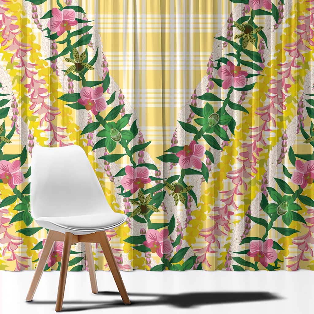 Hawaii Pikake Lokelani Plumeria Lei Window Curtain Yellow Palaka Motifs