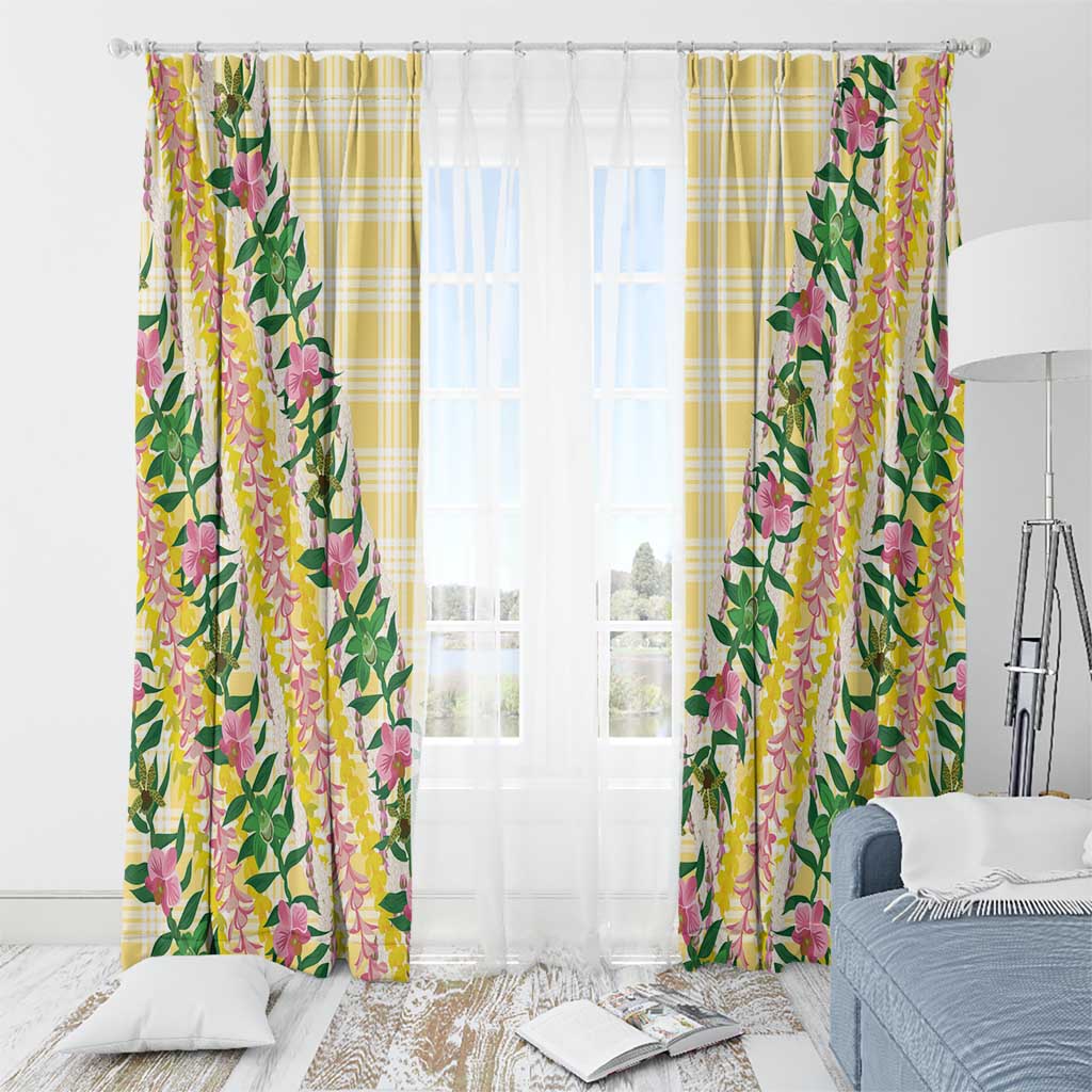 Hawaii Pikake Lokelani Plumeria Lei Window Curtain Yellow Palaka Motifs