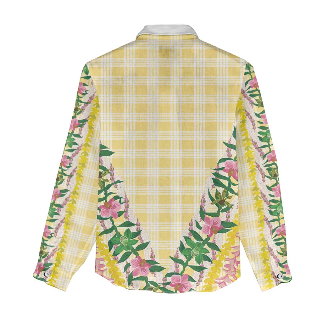 Hawaii Pikake Lokelani Plumeria Lei Women Casual Shirt Yellow Palaka Motifs LT05 - Polynesian Pride