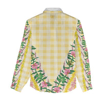 Hawaii Pikake Lokelani Plumeria Lei Women Casual Shirt Yellow Palaka Motifs LT05 - Polynesian Pride