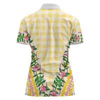 Hawaii Pikake Lokelani Plumeria Lei Women Polo Shirt Yellow Palaka Motifs LT05 - Polynesian Pride