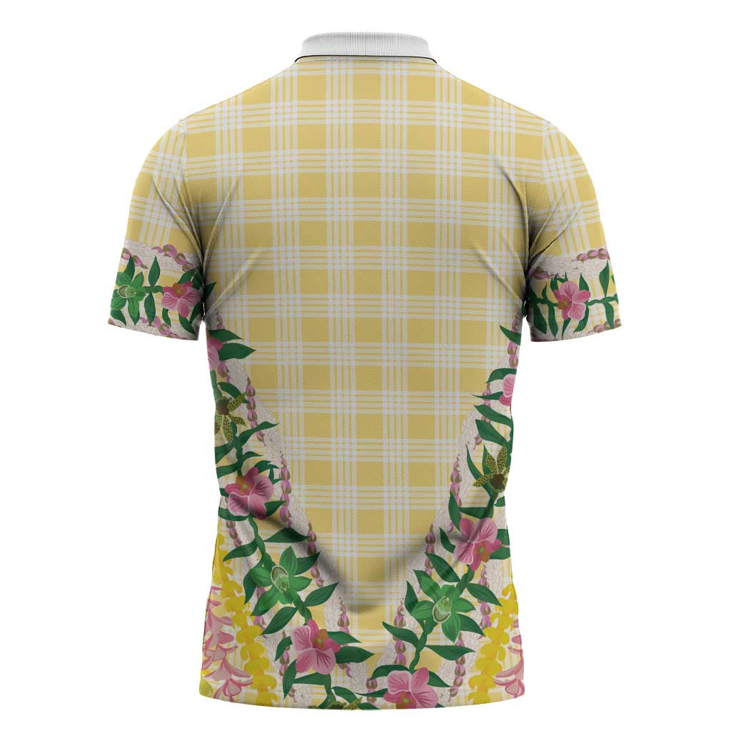 Hawaii Pikake Lokelani Plumeria Lei Zipper Polo Shirt Yellow Palaka Motifs LT05 - Polynesian Pride