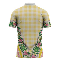 Hawaii Pikake Lokelani Plumeria Lei Zipper Polo Shirt Yellow Palaka Motifs LT05 - Polynesian Pride