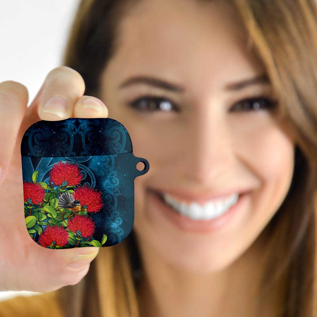 New Zealand Matariki Piwakawaka AirPods Case Maori Koru With Pohutukawa Flowers LT05 - Polynesian Pride