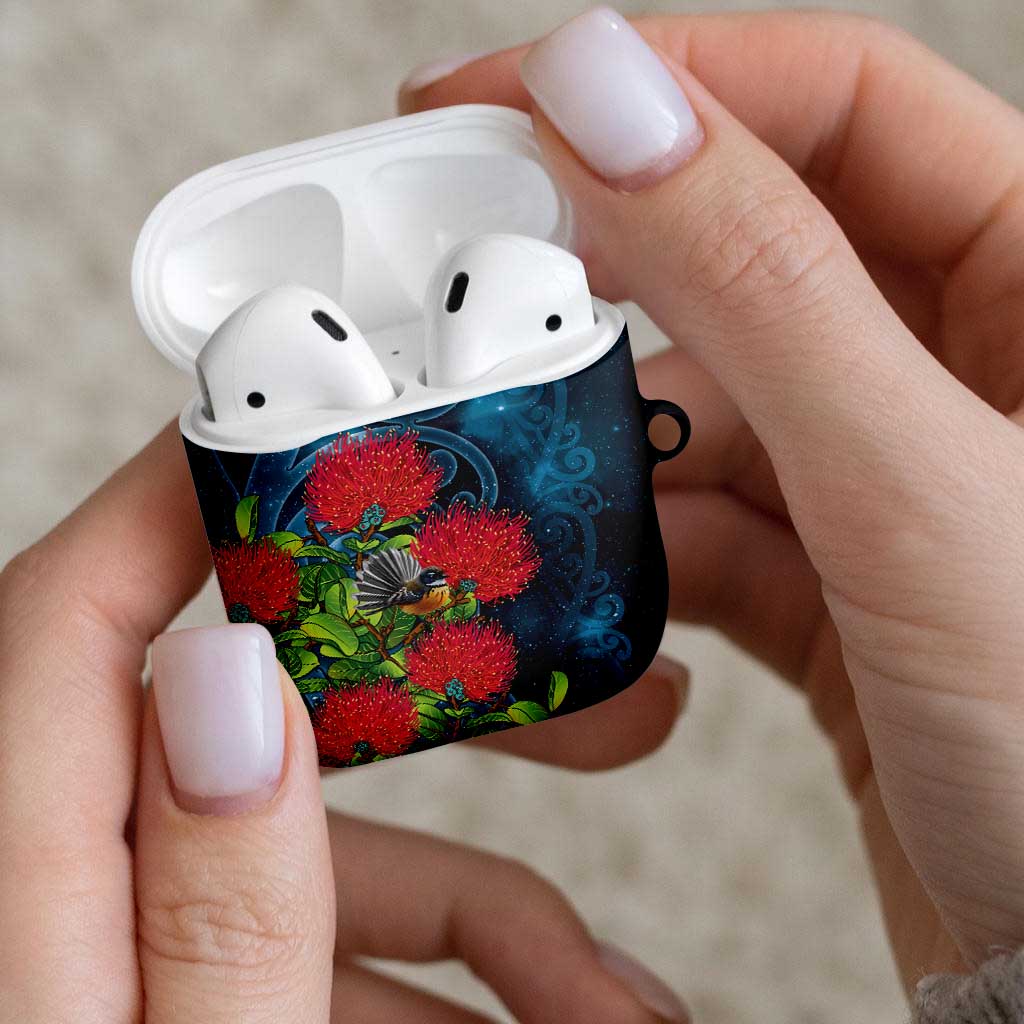 New Zealand Matariki Piwakawaka AirPods Case Maori Koru With Pohutukawa Flowers LT05 - Polynesian Pride