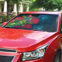 New Zealand Matariki Piwakawaka Auto Sun Shade Maori Koru With Pohutukawa Flowers