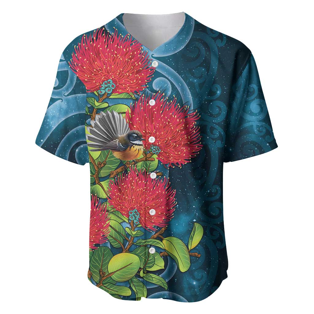 New Zealand Matariki Piwakawaka Baseball Jersey Maori Koru With Pohutukawa Flowers