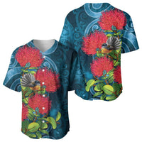 New Zealand Matariki Piwakawaka Baseball Jersey Maori Koru With Pohutukawa Flowers