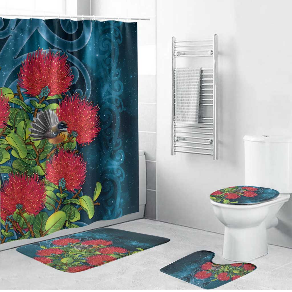 New Zealand Matariki Piwakawaka Bathroom Set Maori Koru With Pohutukawa Flowers