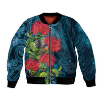 New Zealand Matariki Piwakawaka Bomber Jacket Maori Koru With Pohutukawa Flowers