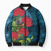New Zealand Matariki Piwakawaka Bomber Puffer Jacket Maori Koru With Pohutukawa Flowers