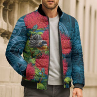 New Zealand Matariki Piwakawaka Bomber Puffer Jacket Maori Koru With Pohutukawa Flowers