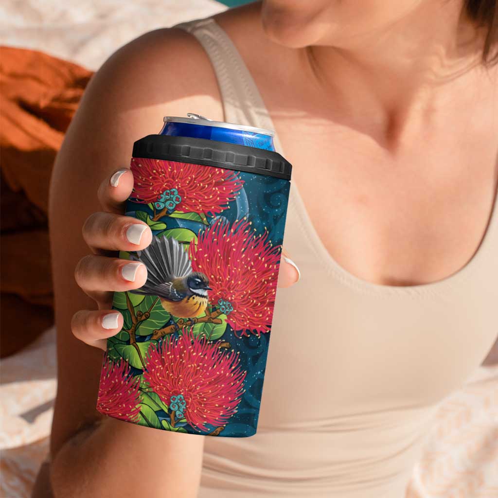 New Zealand Matariki Piwakawaka 4 in 1 Can Cooler Tumbler Maori Koru With Pohutukawa Flowers LT05 - Polynesian Pride