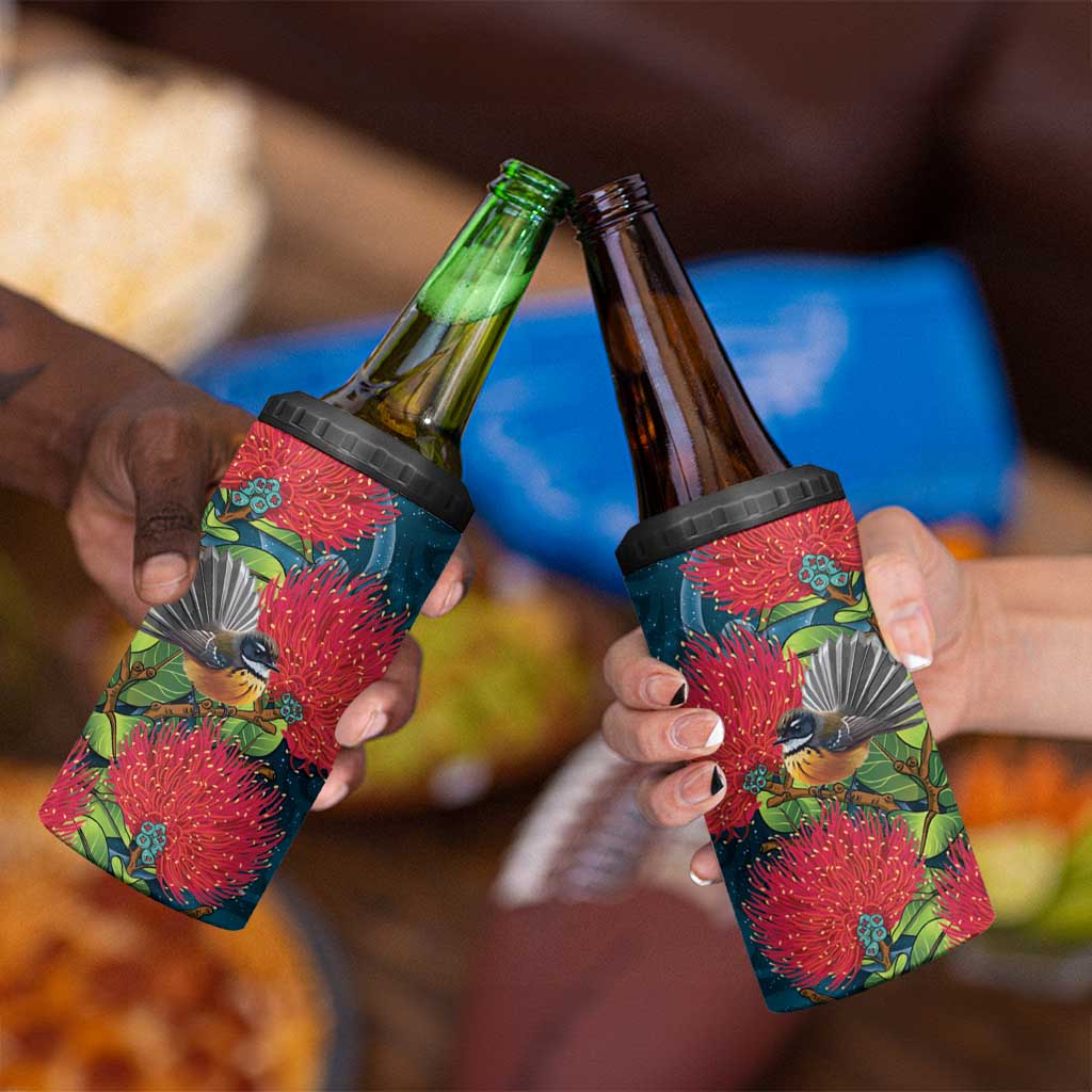 New Zealand Matariki Piwakawaka 4 in 1 Can Cooler Tumbler Maori Koru With Pohutukawa Flowers LT05 - Polynesian Pride