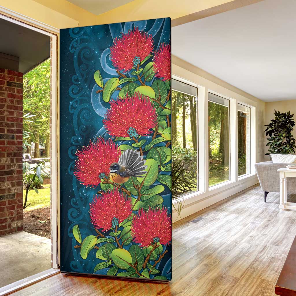 New Zealand Matariki Piwakawaka Door Cover Maori Koru With Pohutukawa Flowers LT05 - Polynesian Pride
